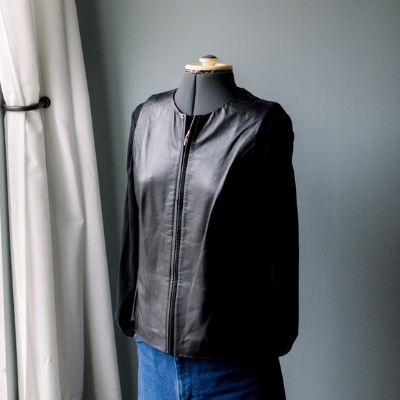 Vintage 90's Black Leather Moto Zip Up Vest - Women's Size Medium Petite - Picture 1 of 12